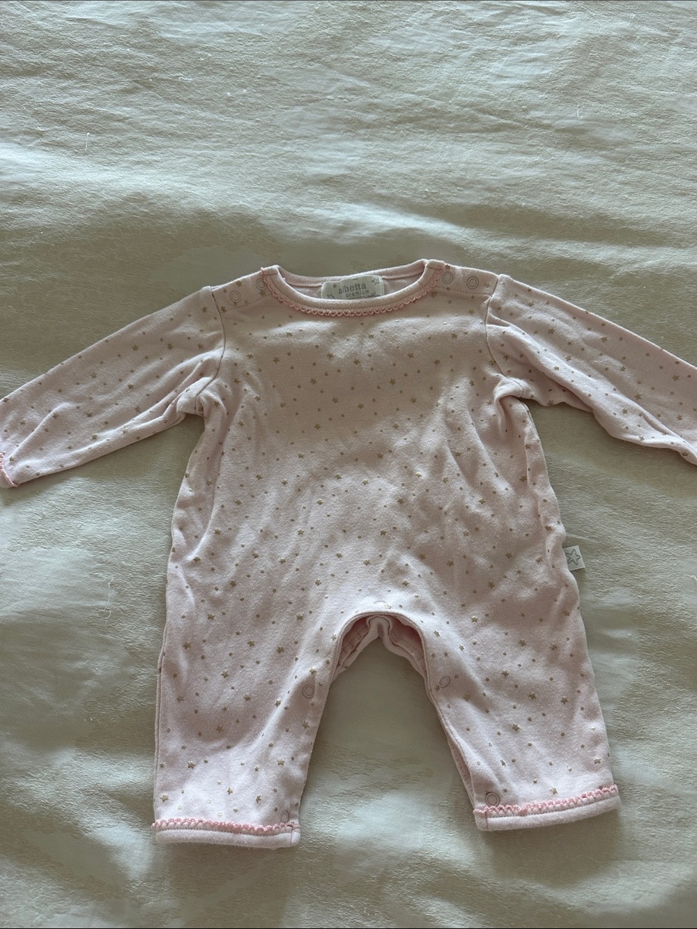 Soft Pink Star-Print Baby Footie One-Piece with Wings on back